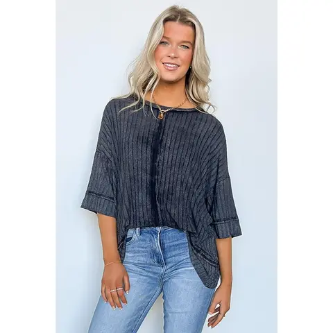 Katerinah Ribbed Drop Shoulder Top