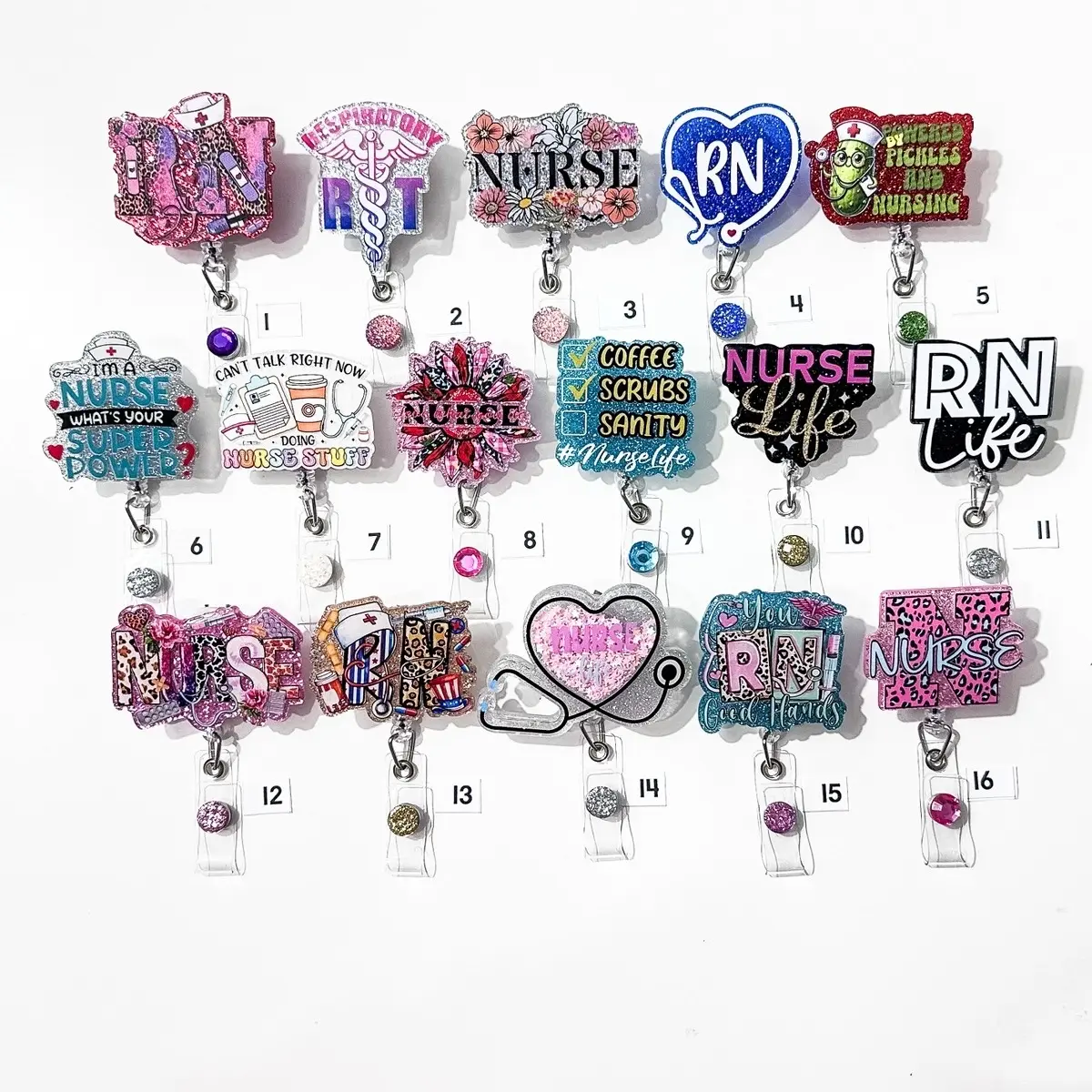 Nurse Themed Retractable Badge Reels RN, LPN, CNA, Nurse Practitioner, Nurse Specialties, OR Nurse, and many more.
