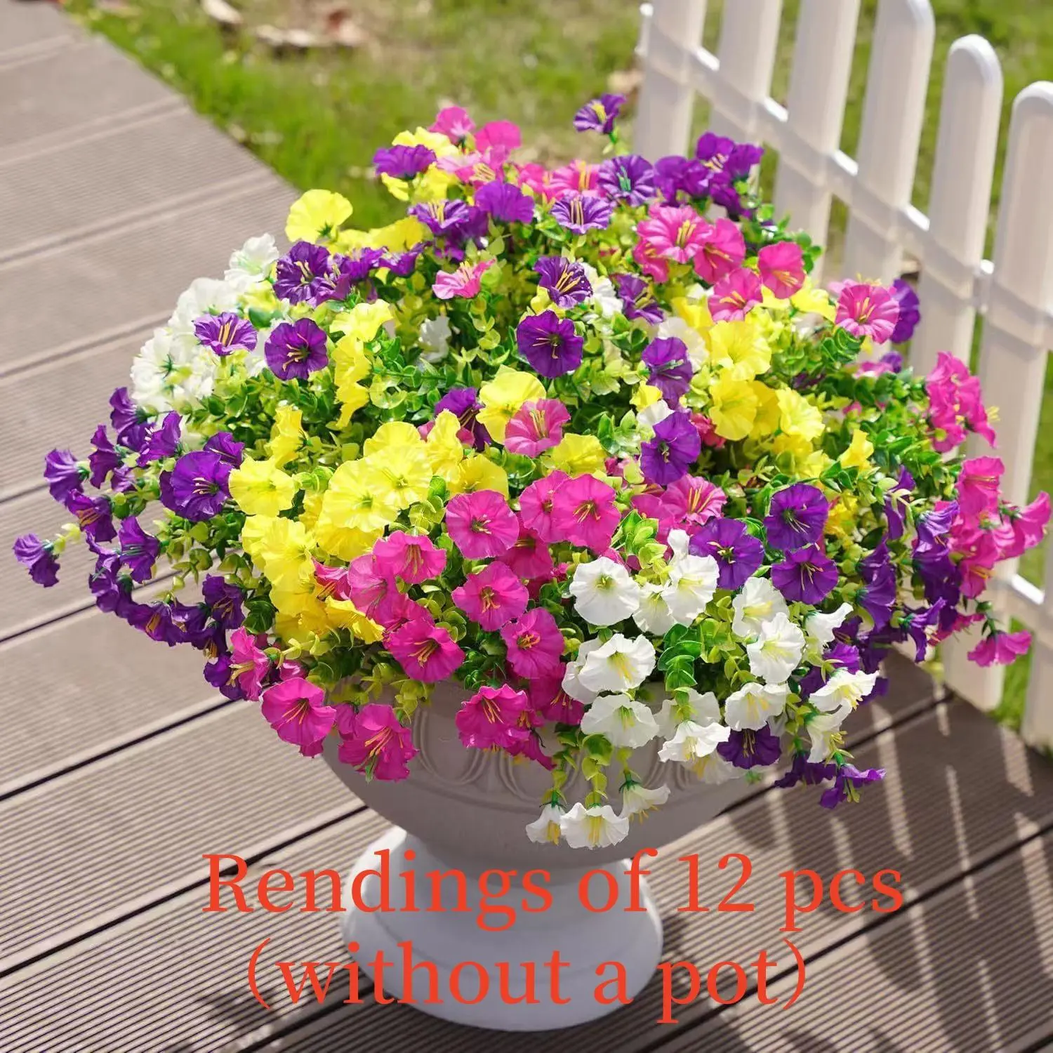 12pcs Artificial Eucalyptus & Petunias Fake Flowers, Artificial Flowers for Outside, Artificial Outdoor Plants, Vibrant Faux Bouquet for Spring/summer Home Decor, Outdoor Garden/patio Decoration, Faux Flower Decorations