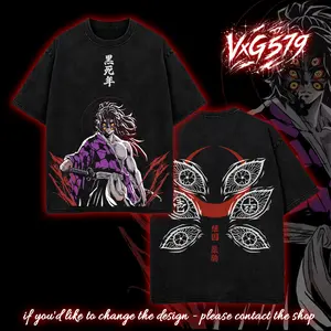 Kokushibo Upper moon rank 1 moon breathing line art strongest upper moon Demon Slayer Kimetsu No Yaiba Anime Double Printed Acid Washed Menswear graphic tee