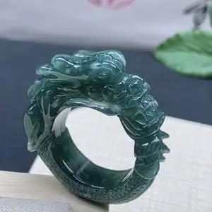 Natural Blue Water Ring Jade Ice-like Three-Dimensional Ring Men And Women's Thumb Ring High-End