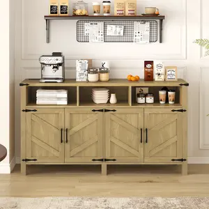 59'' Modern Sideboard Buffet Cabinet with Power Outlets & USB Ports, 4-Door Adjustable Shelves Half-Open Storage, Metal Accents Aluminum Handles for Living Room Dining Room Entryway, Living Room Table for Sofa Side, Bedroom, Office