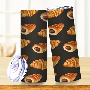 20oz Tumbler with lid- Insulated Cup- Travel Coffee Mug - Chocolate-Filled Croissant Pattern, Great for Coffee Bar Accessories, Party Supplies, Home Decor & Pastry Fans