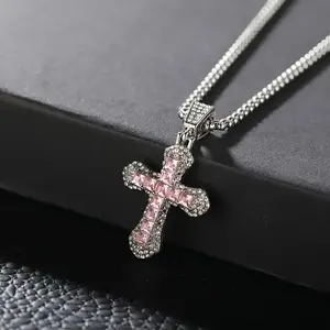 Pink Zircon Cross Necklace for Women - Fashion Accessory orazio jewelry