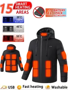 Men's Winter Casual Solid Color Long Sleeve Hooded Cotton Jacket, Zipper Pocket Design, Fitted Warm Coat for Cold Weather