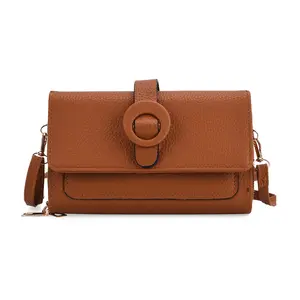 Shop LC Brown Solid Faux Leather Crossbody Wallet with Shoulder Strap