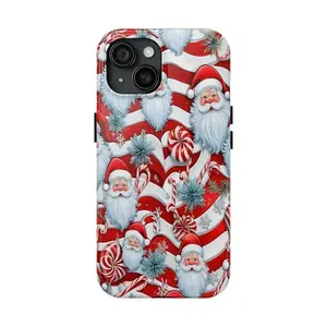 Santa Claus' Sweet Ride Victorian Christmas Candy Cane Tough Phone Case for iPhone 11, 12, 13, 14, 15, 16, 17 Pro Max Plus. Ideal Winter Lover Gift & Stocking Stuffer for Him Her.