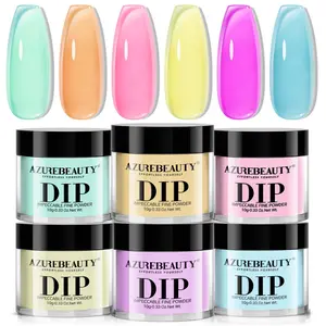 AzureBeauty Jelly Pastel Rainbow Dip Powder Nail Kit, Spring/Summer Neon Colors, French Nail Art Manicure DIY, No UV Lamp Required