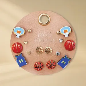 Basketball Sports Earring Multi Set - Assorted Cute Studs for Sports Fans or Basketball Moms