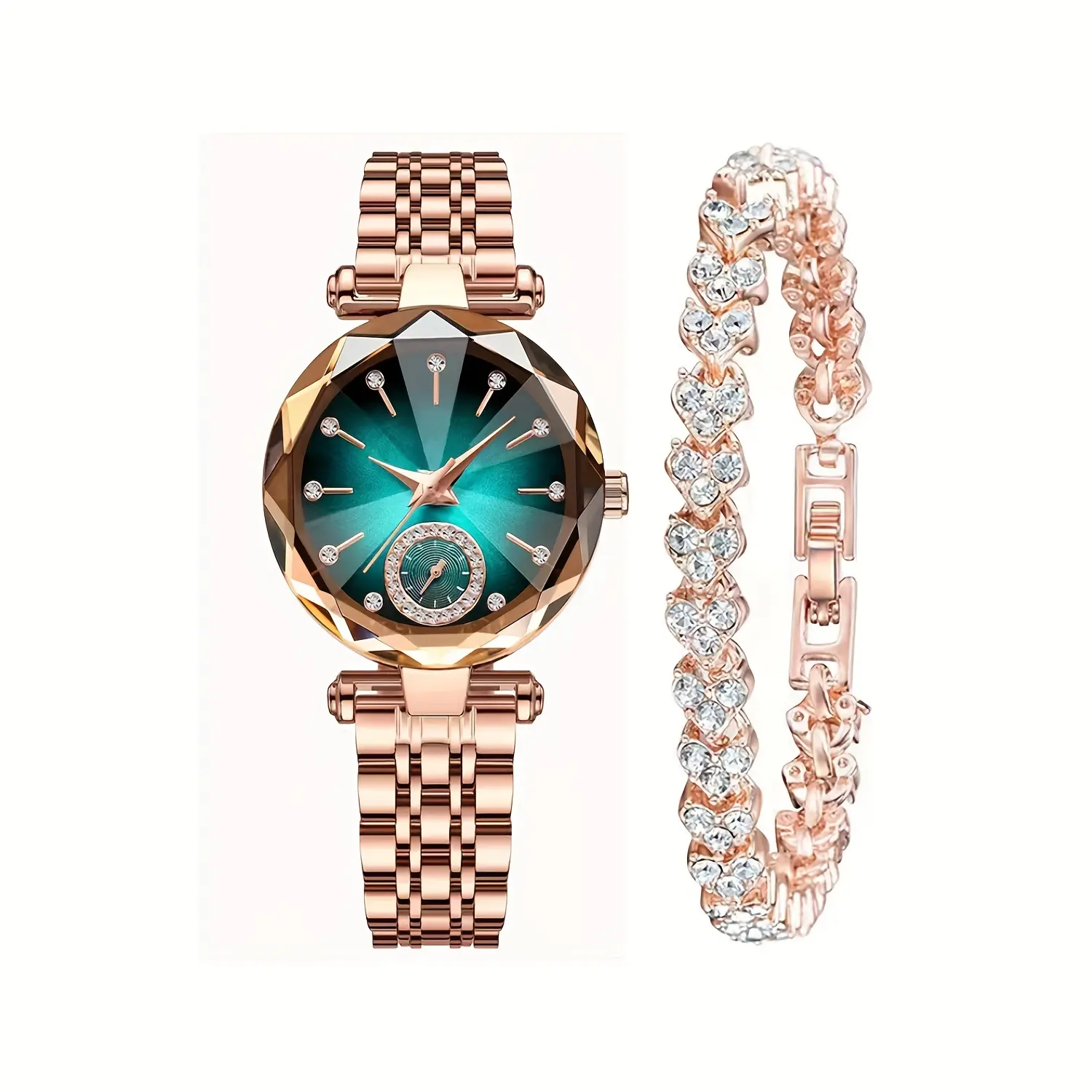 Women's Stylish Fashion Round Dial Quartz Watch Set - Modern Rhinestone Wrist Watch with Scratch-Proof Diamond-Cut Crystal Face, Ultra-Thin Stainless Steel Band, Christmas Gift for Sister, Modern Watches