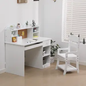 Garvee Adjustable Kids Desk and Chair Set – Wooden Study Table with Storage Shelf Bulletin Board Keyboard Tray & Pen Holder – Ideal for Boys and Girls – Perfect Children's Learning Furniture for Home or School