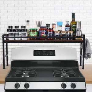 Spice Rack Shelf for Kitchen Stove,Stove Top Shelf with 4 hooks Extra Storage Countertop, Seasoning Organizer,Kitchen Organizers and Storage