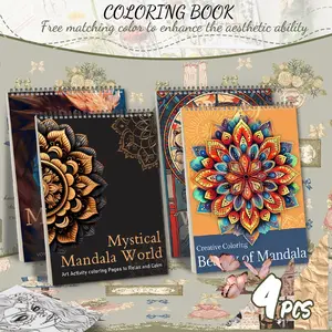 Deluxe 4pcs Mandala Adult Coloring Books | High-Quality Stress Relief Art for Men & Women | Easy, Beginner-Friendly Designs in A4 Size | Therapeutic Mindfulness & Relaxation Gift for Christmas, Halloween, Thanksgiving, and New Year