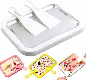 Rolled Ice Cream Maker, New Homemade Ice Cream Roller Maker, Instant Ice Cream Maker, DIY Fun Family Activity Rolled Ice Cream Tray for Yogurt, Sorbet & Gelato with 2 Scrapers(White)