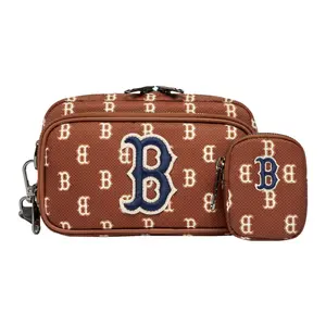 MLB Monogram Vintage Logo Boston Red Sox Polyester Mini Crossbody Bag For Men And Women In Red Brown