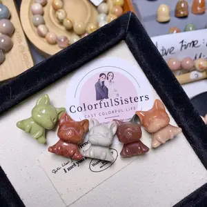 Natural Alashan agate  French Bulldog DIY charms