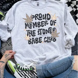 Proud Member Of The Stoner Babe Club - Ash Grey - Sublimation-  - Unisex Jersey Sweatshirt