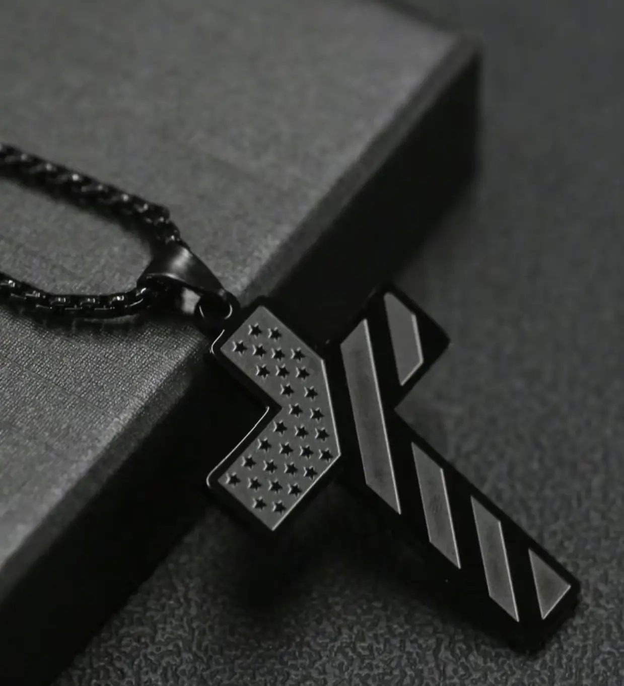 Black Cross & Flag Necklace with Bible Verse – Stainless Steel Men’s Inspirational Chain, Great for Teens, Boys, Boyfriend | Confirmation, Birthday, Daily Wear Gift