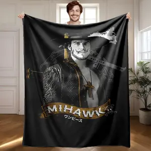 1 piece One Piece·Dracule Mihawk Classic Image_5209 themed flannel blanket - Flannel blanket with modern design, suitable for sofas and beds, all-season use, super soft and comfortable, digitally printed pattern, 100% polyester material, machine