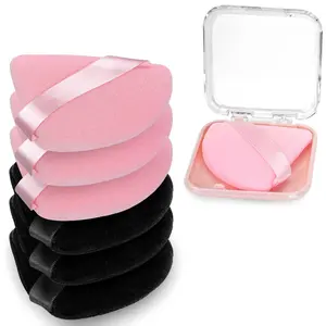 6 Pcs Triangle Powder Puff with 2 Travel Cases, Setting Powder Puffs for Face, Velour Makeup Puff for Loose Powder Body Powder, Blender Sponge Foundation Blending Sponges Beauty Tools