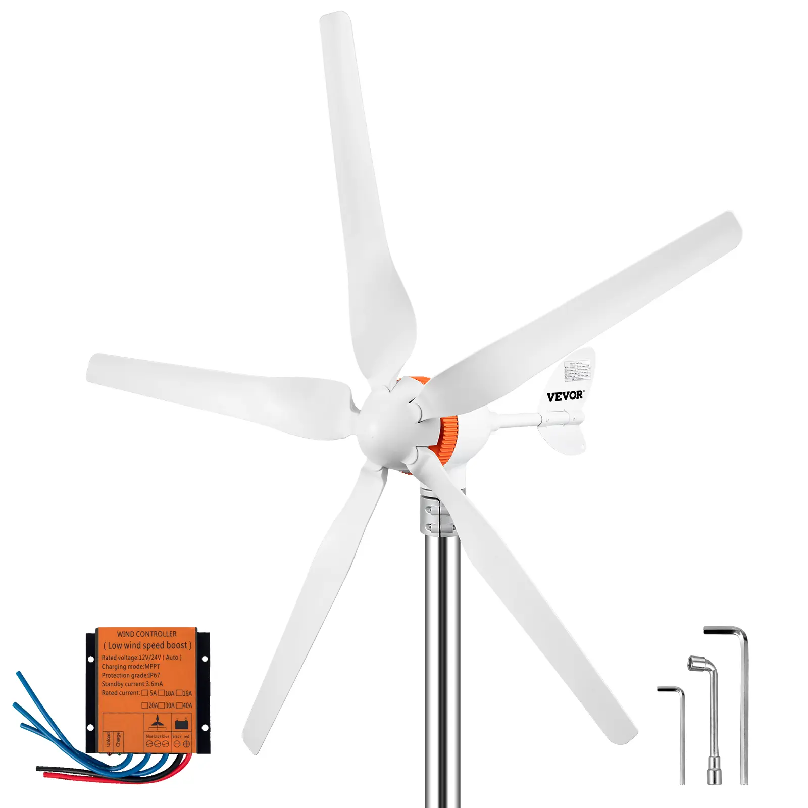 Spring new arrivals Wind Turbine Generator, 12V/AC Wind Turbine Kit, 500W Wind Power Generator With MPPT Controller 5 Blades Auto Adjust Windward Direction Suitable for Terrace, Marine, Motor Home, Chalet, Boat