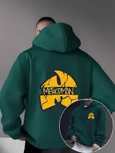 Men's Casual Hooded Sweatshirt with Kangaroo Pocket, Creative Pattern Print, Micro-Elastic Knit Fabric, 100% Polyester Fiber, Perfect Gift, Graphic Print Hoodie