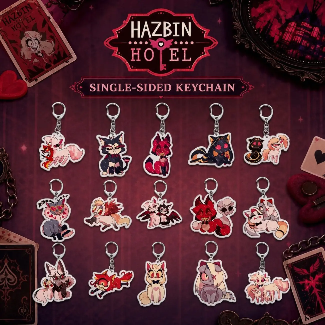 Hazbin Hotel Animal Character Acrylic Keychain Collection, Cute Chibi Single-Sided Keychain, Cartoon Bag Charm, Backpack Purse Accessory Gift