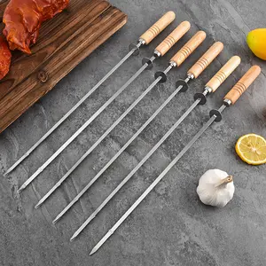 6-pack of wooden handles with baffles, stainless steel barbecue skewers, barbecue skewers, grilled seafood, commercial household skewers, outdoor barbecue tools