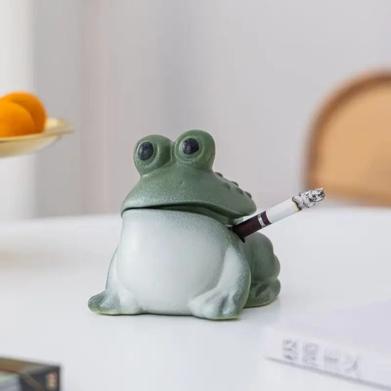 Cute Ceramic Frog Ashtray Ornament, Home Office Decorative Craft Art Small Tea Pet Storage Decoration, Household Crafts