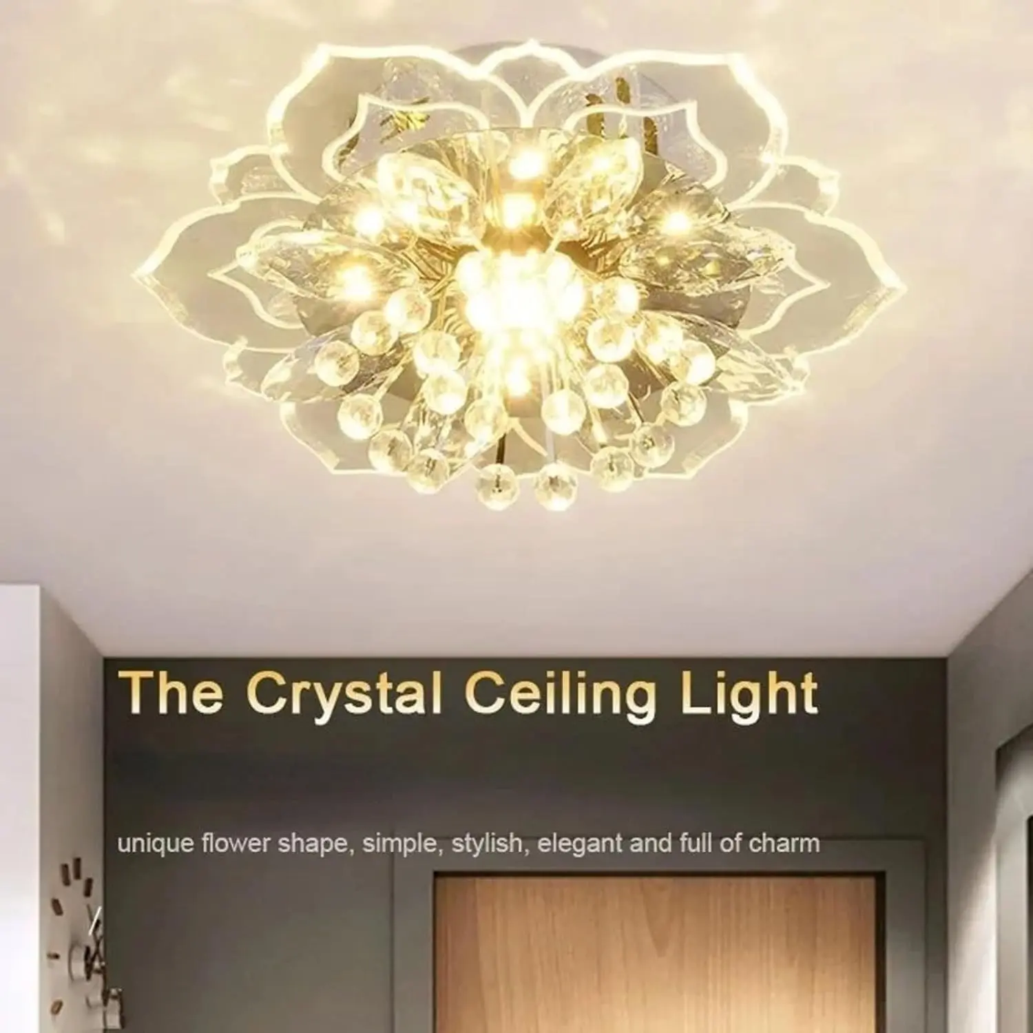 LED Ceiling Light, Crystal Small Hallway Lamp, 9w Kitchen Light, Modern Embedded Ceiling Light, Bedroom Light, Geometric Flower Design, Decorative Ceiling Light, Led Recessed Lights, Home Lighting, Interior Led Lights