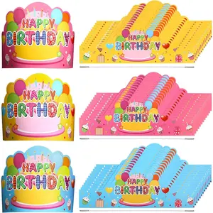 SQ-KCP010 36 Pcs Happy Birthday Crowns for Kids Paper Birthday Hat Crowns for Classroom Gifts Kids' Party(Pink, Yellow, Blue)