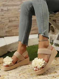 Women's Fashionable Flower Decorated Platform Sandals, Casual Comfortable Sandals for Summer, Lightweight Breathable Shoes for Daily Wear, Girl, Boho Style Sandal, Flatform, Boho Style Wedge