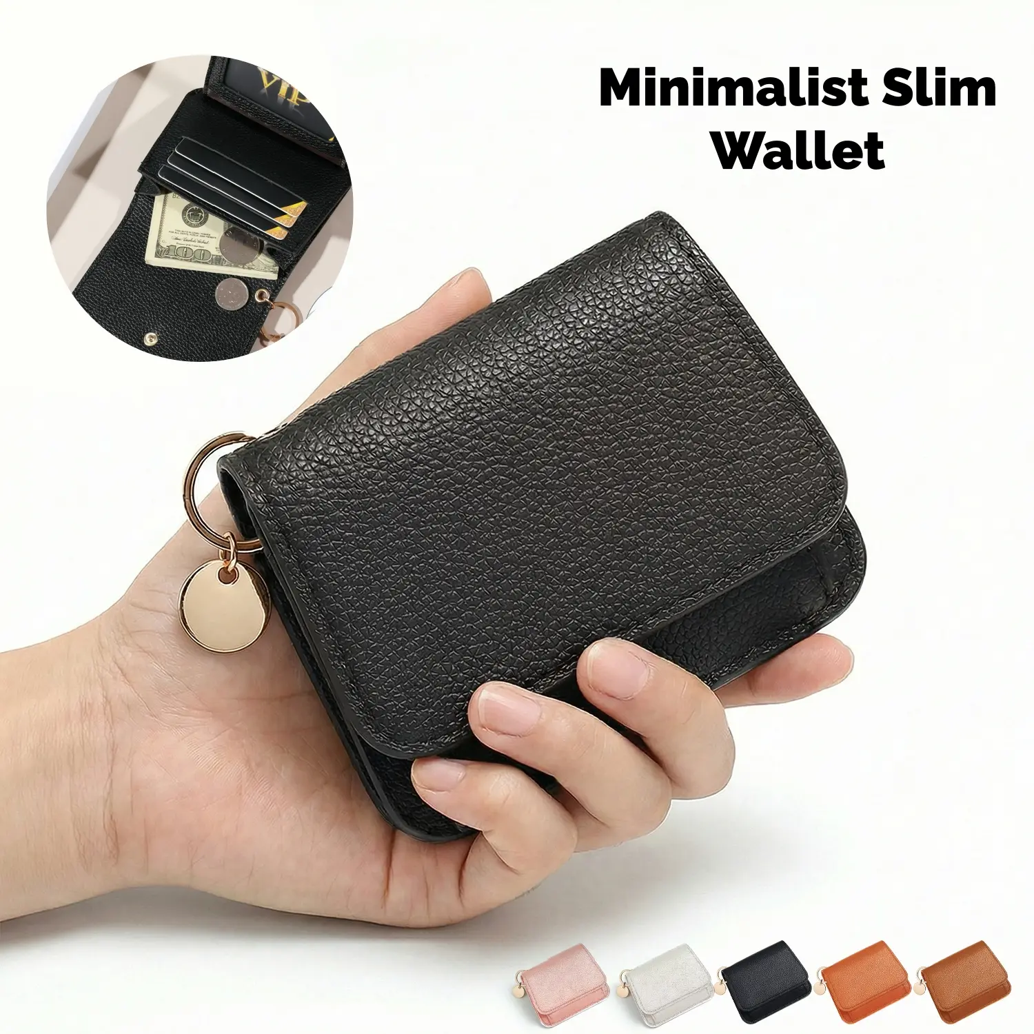 Slim Wallet for Women Small RFID Blocking Credit Card Holder Leather Tri-Fold Zipper Pocket Coin Purse Wallets,Minimalist Front Pocket - Thin & Stylish with ID Window