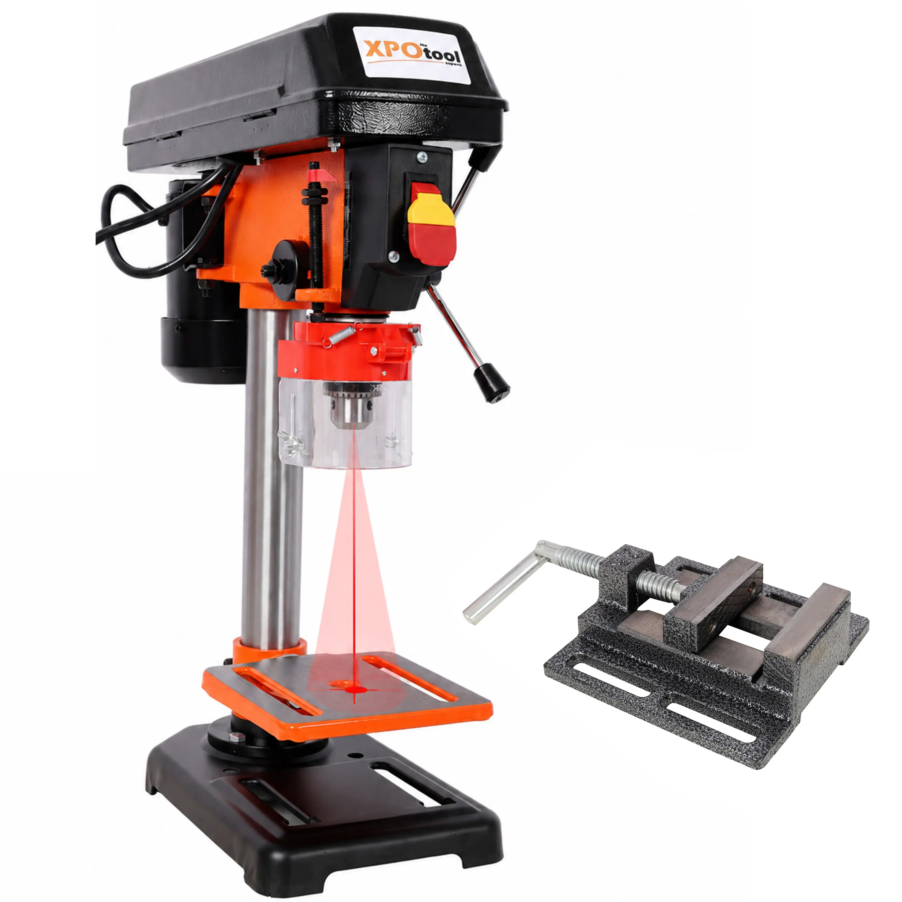 8" Swing Benchtop Drill Press with Laser & Vise Clamp, 5 Adjustable Speed 770 to 3410 RPM, 0-45 Degree Tilting Worktable, Compact Tabletop Drilling Machine for Woodworking & Metal Fabrication