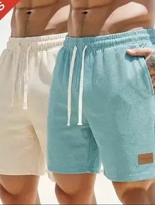 2-Pack Men’s Summer Loose Straight-Leg Casual Shorts with Drawstring Waist, Waffle Fabric, Breathable and Comfortable, Regular Fit, Suitable for Everyday Wear, Beach Outings, and Vacations.