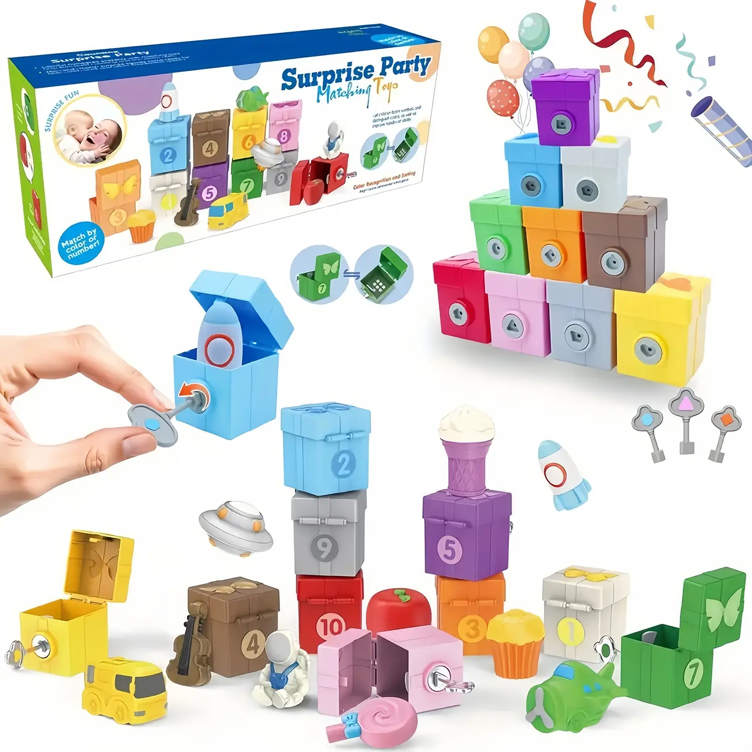 Montessori Learning Toy for 3-Year-Olds, Interactive Number Lock Box with Key, Fine Motor Skills Pre-School Gift, Math Learning Tools, Number Counting Blocks, Birthday Present