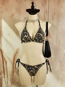 Two-piece Set Women's Leopard Print Pattern Bikini Set, Casual Swim Bra Included & Tie Side Design Swim Bottom, Fashion Chic Ladies Bathing Suit for Beach Holiday Vacation, Swimwear Set