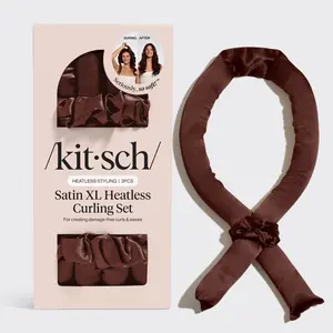 Kitsch Satin XL Jumbo Hair Rollers for Overnight Curls - Heatless Curling Set With Headband and Soft Rollers, Heat Free Curls, Frizz-Free, Chocolate