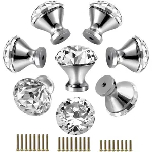 30mm Kitchen Cabinet Knobs Drawer Pull Handle Hardware, Crystal Clear Glass Round Diamond Shape Dresser Closet Bi-fold Door Bathroom Cupboard Desk Nightstand Bookcase Furniture Drawer Knob Set （8PCS）