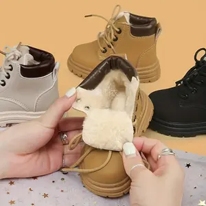 NewNewVintage Style Children's Short Boots - Classic Solid Color, Denim-Inspired, Short Sock Height, Round Toe, Fabric Lining, PVC Sole, Warming PU Upper, Lace Closure, for Boys and Girls, Suitable for Outdoor, Street, Vacation Use, Ages 14 and Under