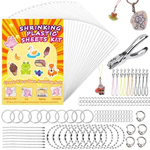 DIY Shrink Paper Kit for Keychains and Pendants, Includes Matte Single-Sided Shrink Paper for Creative Crafts and Party Activities, Keychain Attachment