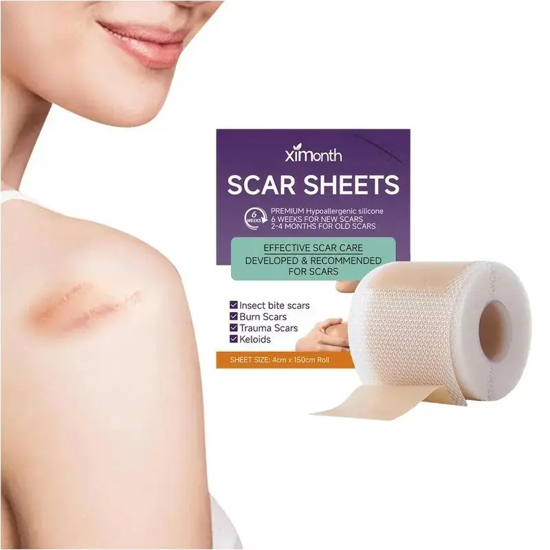 Soft silicone scar strips, reusable skincare tape suitable for postpartum care, burn injuries, and repairing skin marks; gentle on the skin, low-allergen, portable size