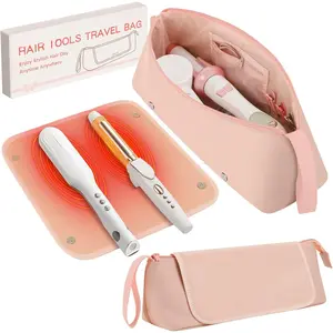 Hot Hair Tools Travel Bag with Heat Resistant Mat, Women Hair Accessories Organizer Case, Storage Pouch for Curling Iron Straightener Flat Iron Hair Dryer, Gifts for Mom Mothers Day, Pink