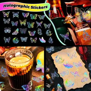 100 Holographic Butterfly Stickers - A Series of Holographic, Transparent PET Laser Stickers Suitable for Luggage, Phone Cases, Laptops, Helmets, Skateboards, and Other Waterproof Decorative DIY Creative Stickers.