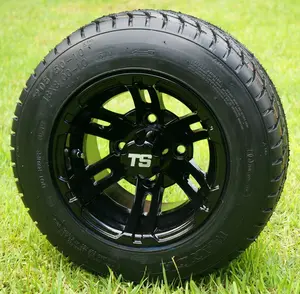 10" BULLDOG Black Wheels and 205/50-10" DOT Golf Cart Tires - Set of 4