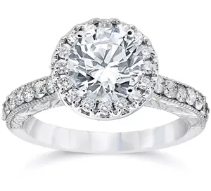 Certified 2Ct Diamond Halo Engagement Ring Antique 14k White Gold Lab Grown