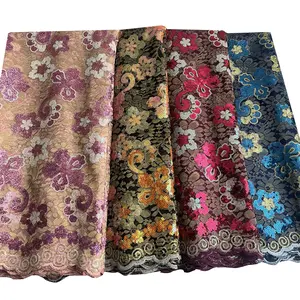 YQOINFKS Sequins Fabric Tulle Lace Embroidered Mesh African Nigerian Lace Fabric Sewing Textile Wedding Dress Party Women 3 Yards