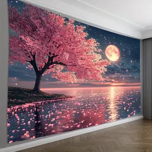 1pc Pink Cherry Blossom Tree Background Cloth, Living Room, Bedroom, Office, Party Decoration, A Perfect Creative Gift