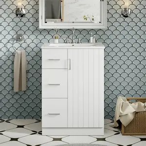 24" Modern Bathroom Vanity with Sink, Small Bathroom Sink Cabinet with 2 Drawers and Soft-Closing Door, Under-mount Sink Bathroom Cabinet with Drawers