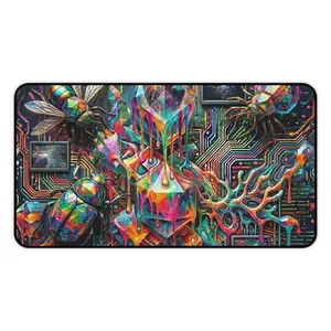 Cyber Psychedelic "Computer Bug" Desk Mat - Crystal, Insect, Circuit Art Gaming Office Mouse Pad